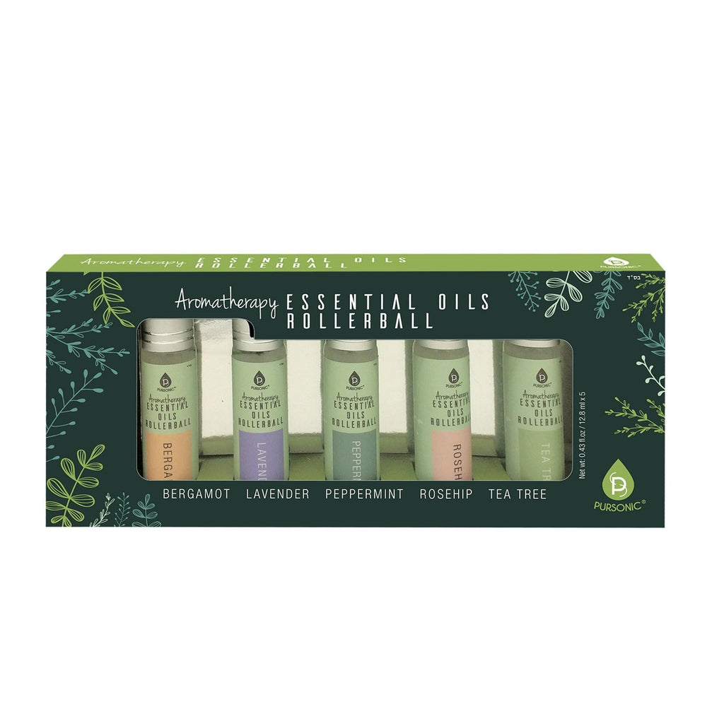Aromatherapy Essential Oils Rollerballs Gift Set (Bergamot, Lavender, Peppermint, Rosehip, Tea Tree)