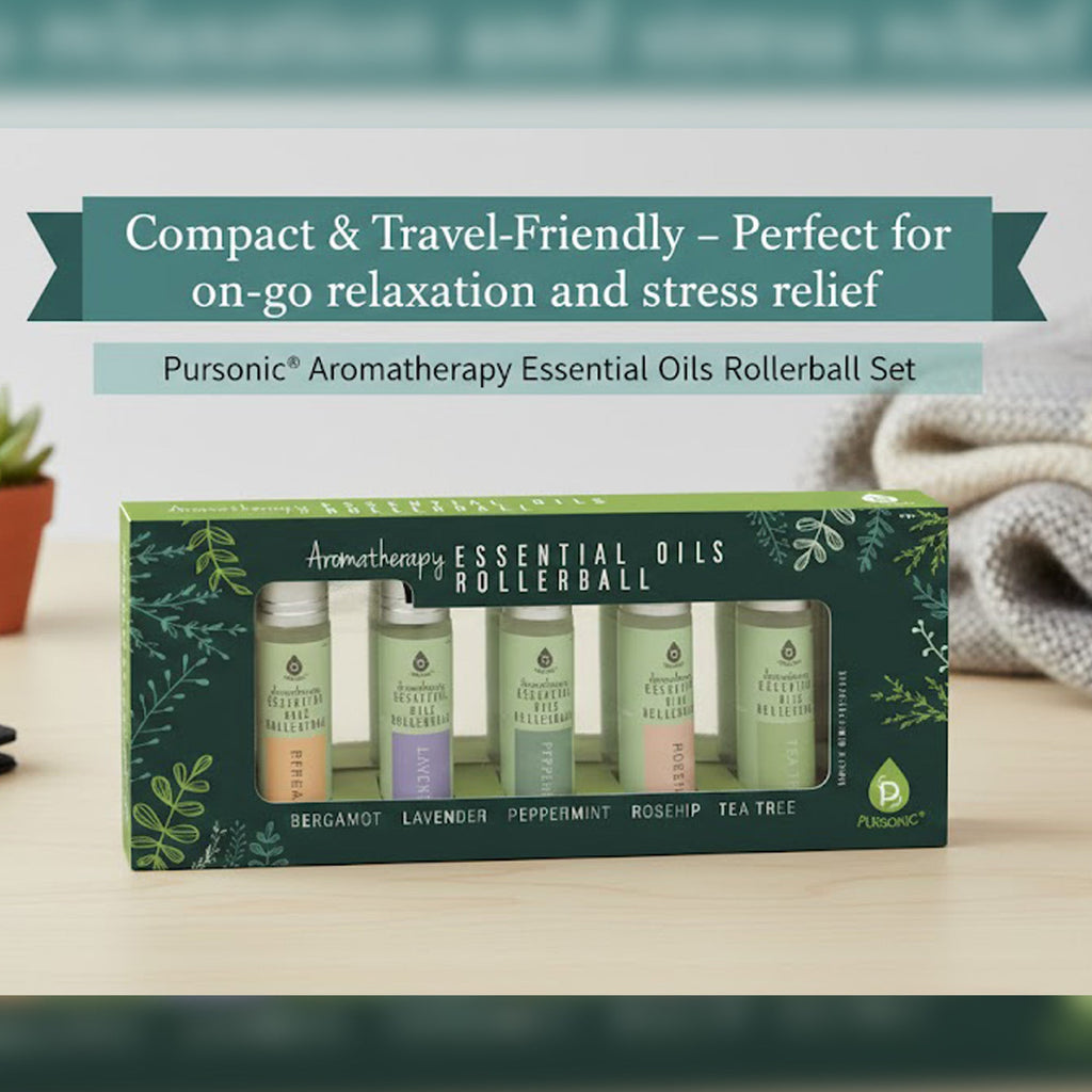 Aromatherapy Essential Oils Rollerballs Gift Set (Bergamot, Lavender, Peppermint, Rosehip, Tea Tree)
