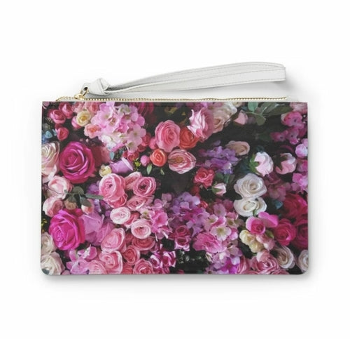 Floral Bouquet Designed Zipped Clutch Bag